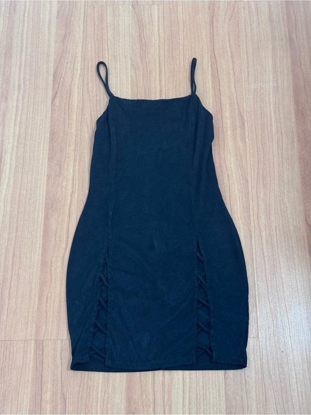 Revamped Black Faux Suede Bodycon Mini Dress Size XS